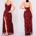 Long V-Neck Lady Lady Formal Malam Gaun Merah